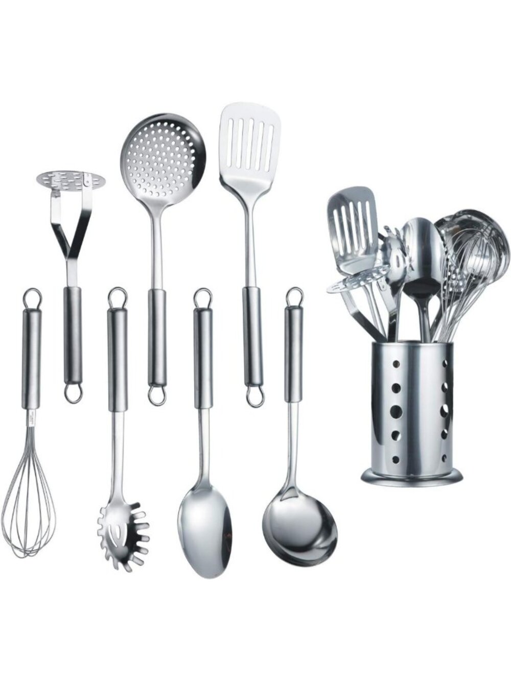 8-Piece Stainless Steel Cooking Utensil Set with Stand, Kitchen Tools